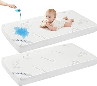 BEDLORE Waterproof Crib Mattress Protector 2 Pack, Ultra Soft Bamboo Vis...