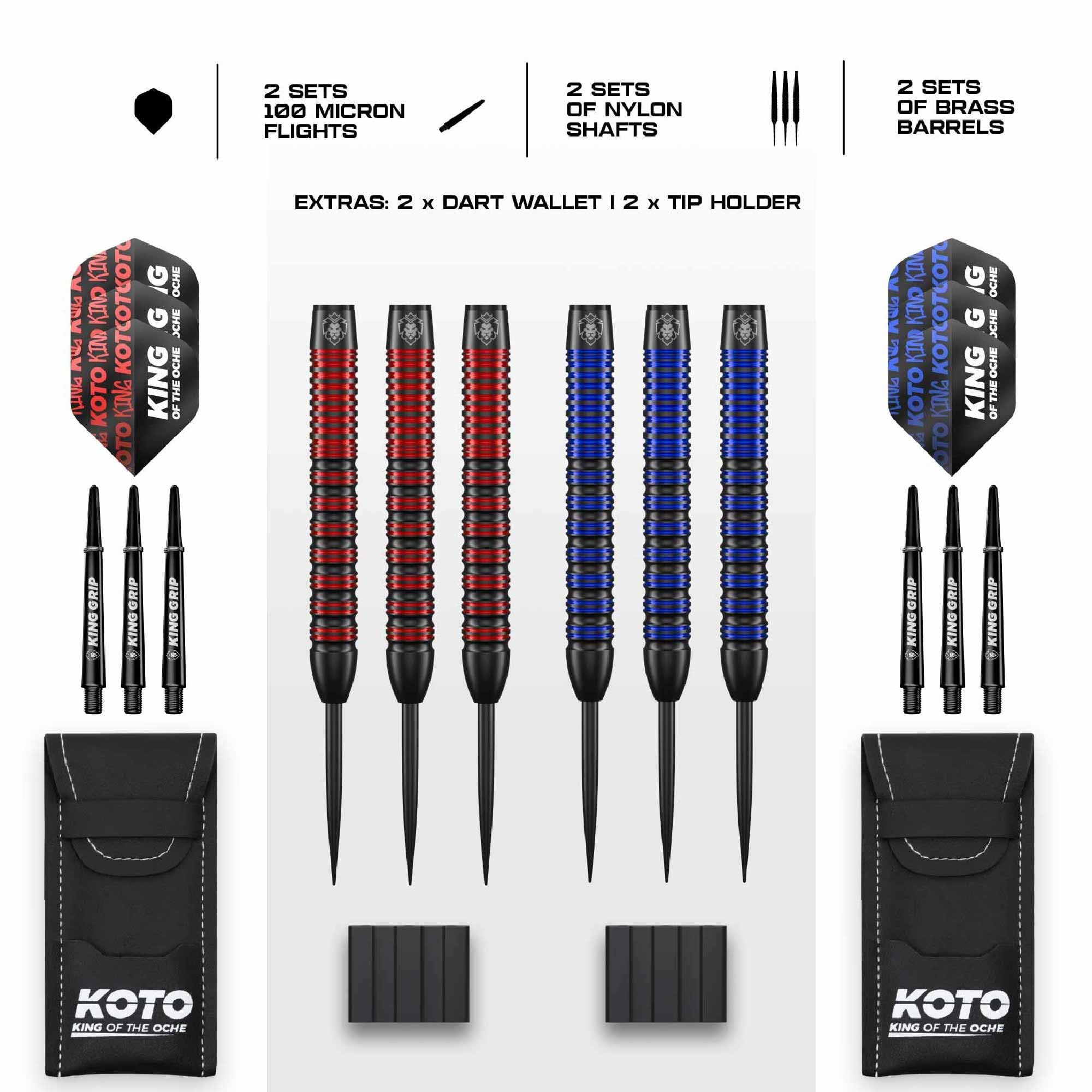 KOTO – Freccette Dual Force in Ottone 20g, Set Completo da 6 Pezzi con 2 Custodie, Perfetto per Principianti, Set di Freccette con Accessori