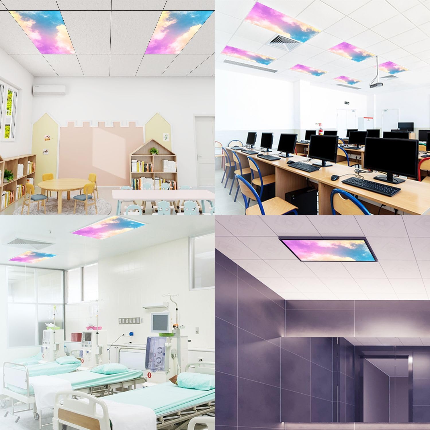 Fluorescent Light Covers for Ceiling Lights Cloud Sky Pastel Colored Easy to Install Magnetic Light Filter for Classroom Office Hospitals School Home Decor