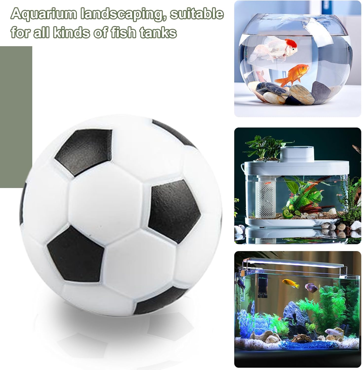 Mini Soccer Ball Fish Tank Decorations 2Pcs Simulated Submerged Aquarium Decor DIY Decorative Black & White Aquarium Ornament image 3