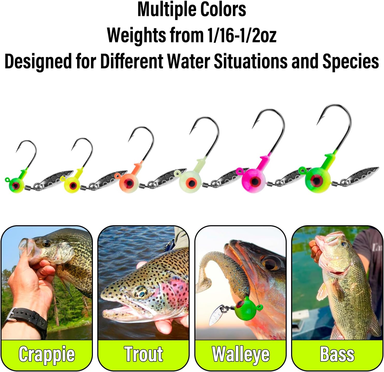 Dr.Fish 10 Pack Underspin Jigs Heads Freshwater Fishing Jig Spinner Stand up Swimbait Bass Walleye Fishing Hooks Willow Blade Round Bottom