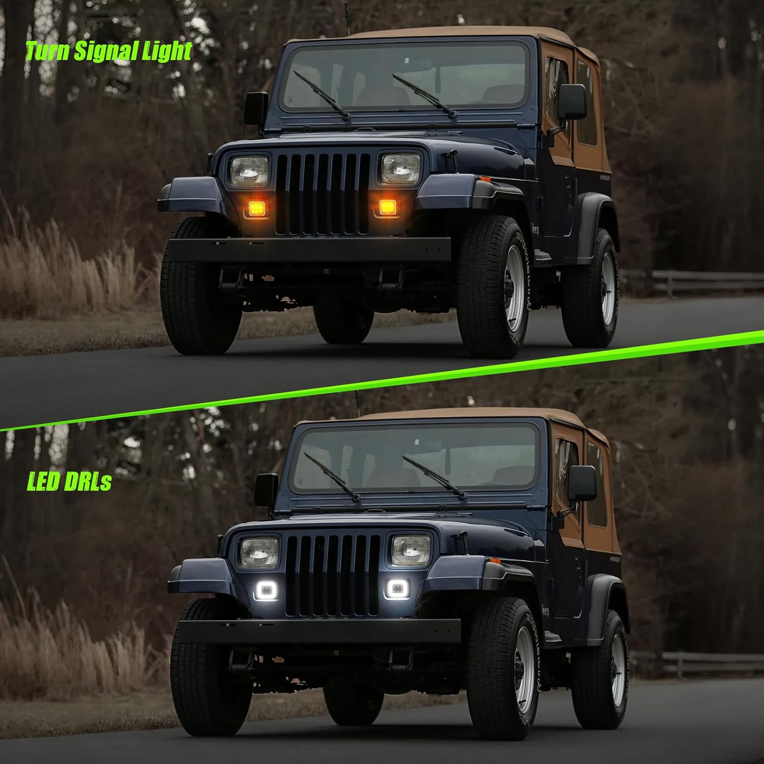 LED Front Corner marker Light Compatible With 1987-1995 Wrangler YJ Amber Turn Signal Light, White Daytime Running Light 2PCS Clear Lens