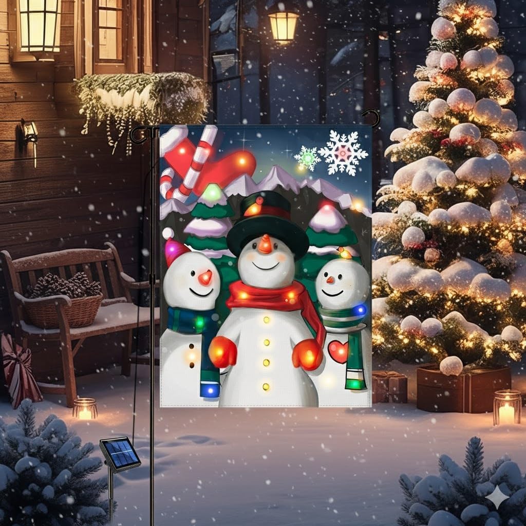 Lighted Christmas Garden Flag, Solar Outdoor Decorative Led Snowman Choir Flags Yard Decor, 8 Lighting Modes Led Flag,12x18 Double Sided Winter Decorations for Home Porch Outside - Image 7