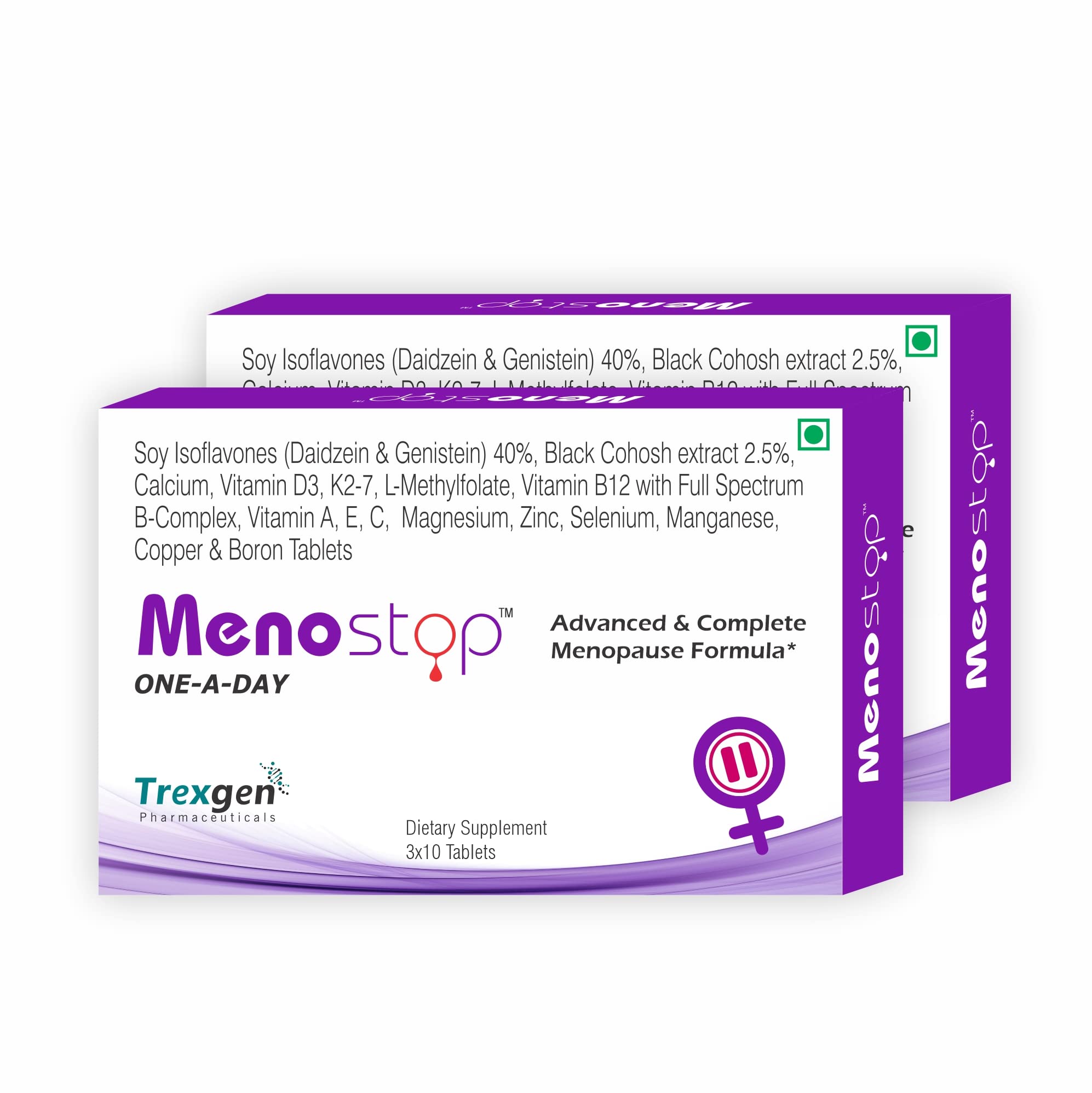 Trexgen MENOSTOP Women's One-a-day Menopause Formula with Standardized Isoflavones Daidzein, Genestein, Black Cohosh, Complete Multivitamins & Minerals (30x2 Box =60 Tablets)-picture-33