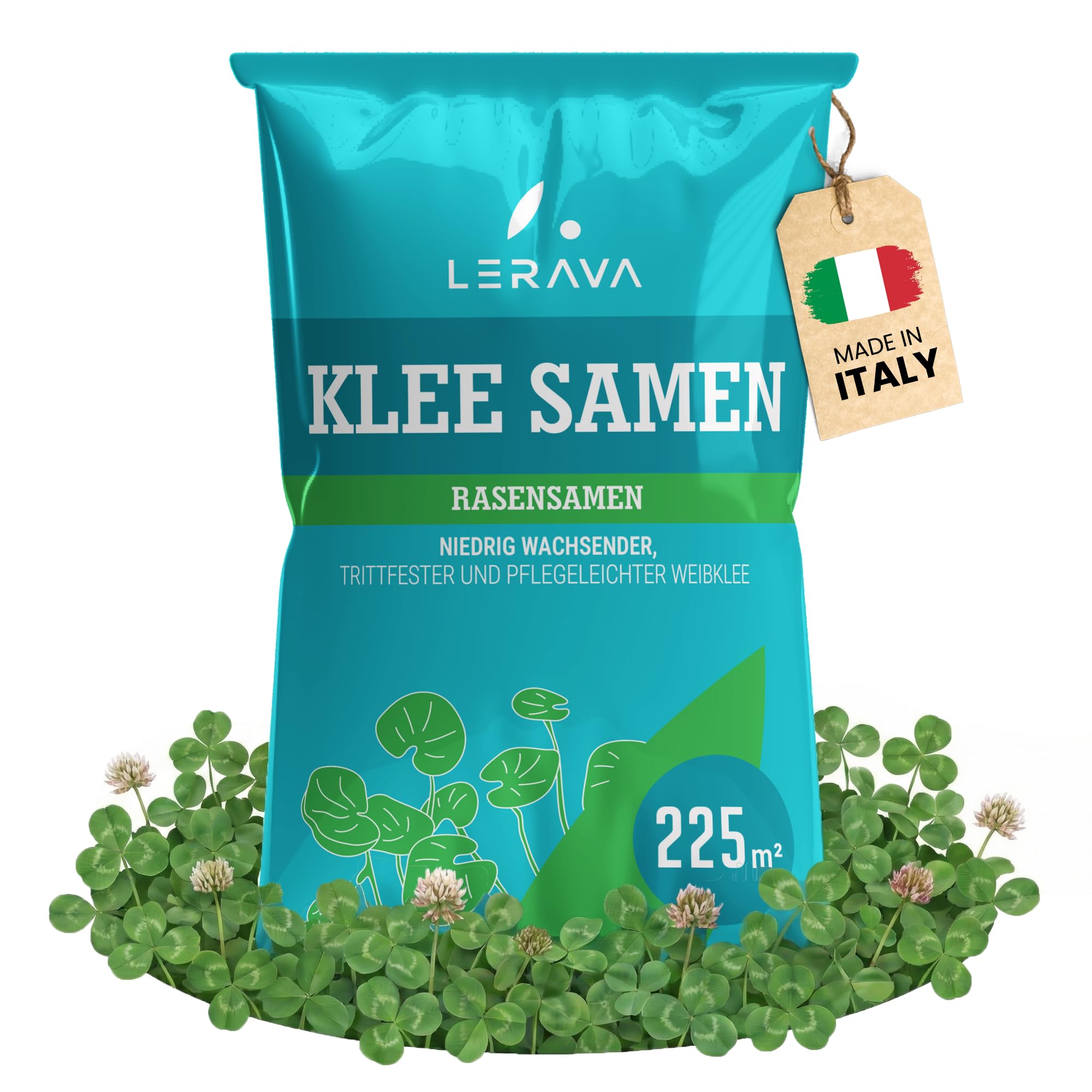LERAVA Klee Samen (225 m²) - Mikroklee Samen mähfrei - Weißklee für schattige und sonnige Flächen - Verbesserte Bodenqualität durch Stickstofffixierung - Kleesamen für pflegeleichte Kleerasen