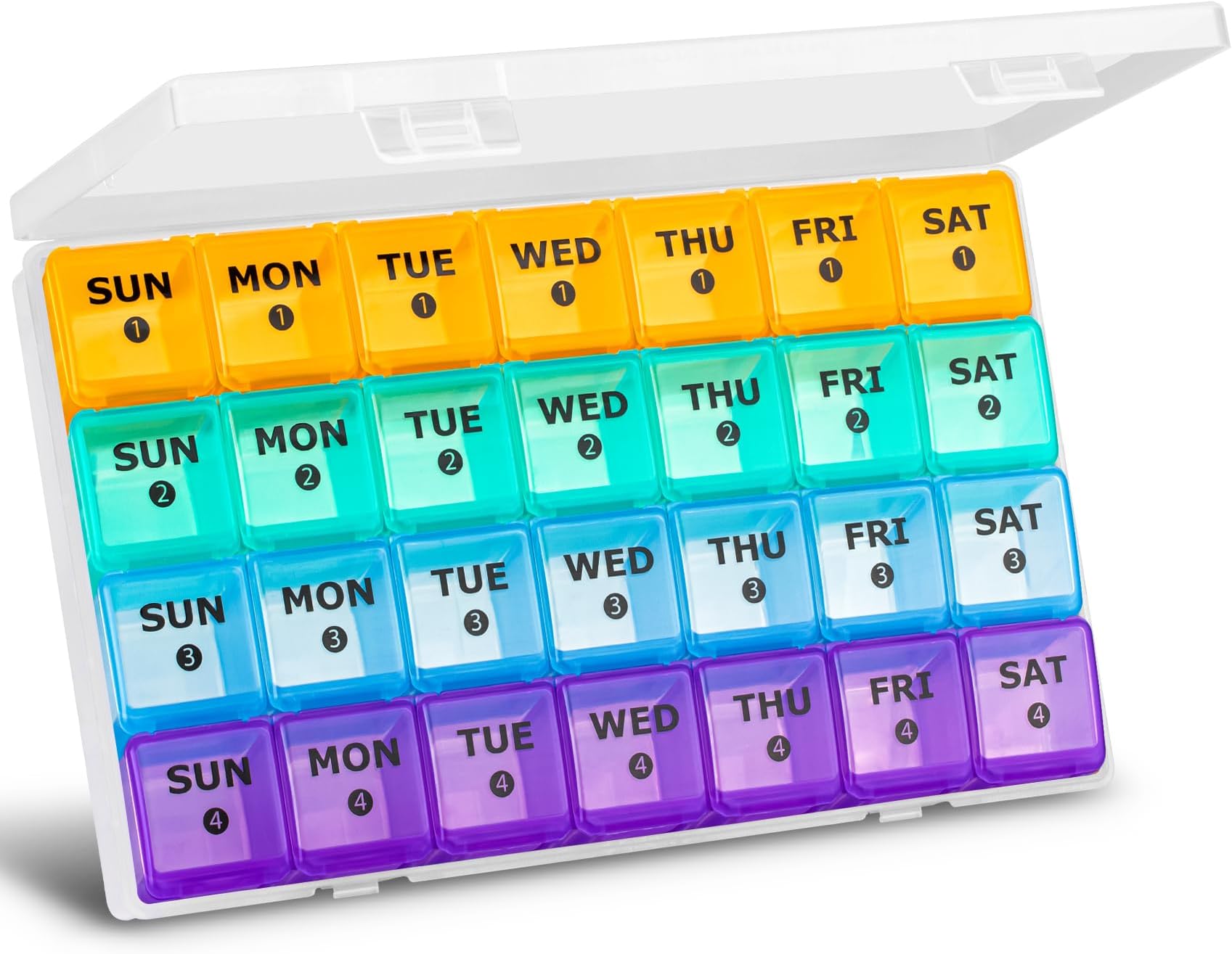 Mossime Large Monthly Pill Box Organiser 4 Week, Pill Boxes 7 Day 1 Times a Day Compartments Tablet Organiser Box 28 Day with Dust-Proof Case Vitamin Meds Supplement Container for Family
