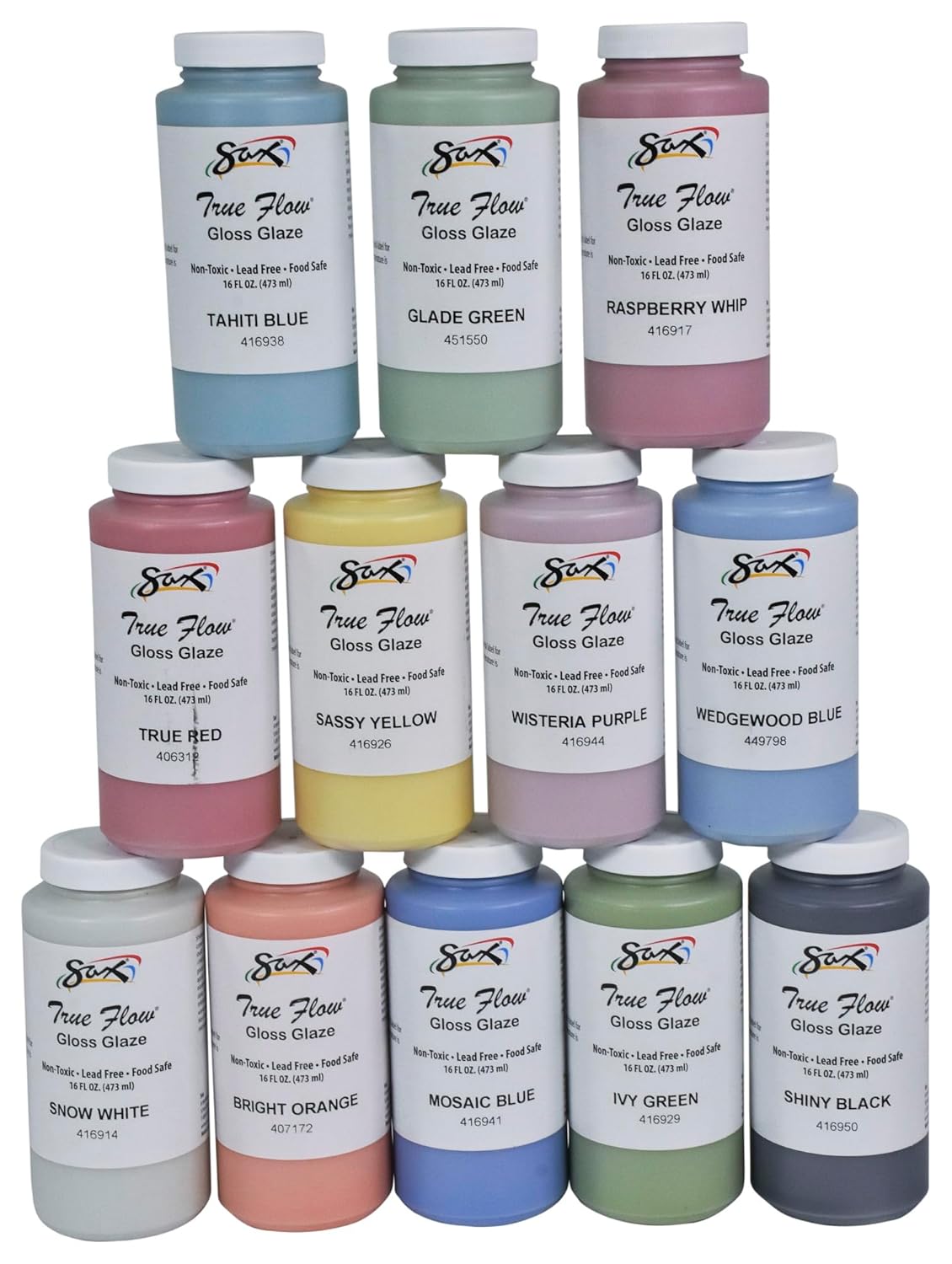 Sax True Flow Gloss Glaze Set, Assorted Gloss Colors, Set of 12 Pints - 406469