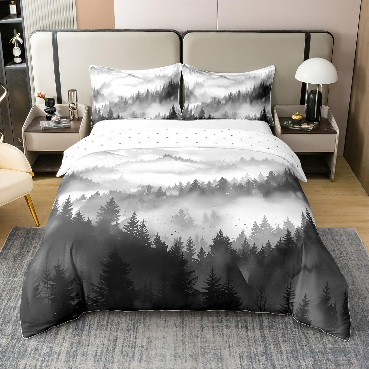 Feelyou Smoky Mountain 100% Cotton Duvet Cover Full Size Watercolor Bedding Set Foggy Scenic Comforter Cover Set Boho Succulent Bedspread Cover Nature Lover Gift Bedclothes Zipper,No Comforter