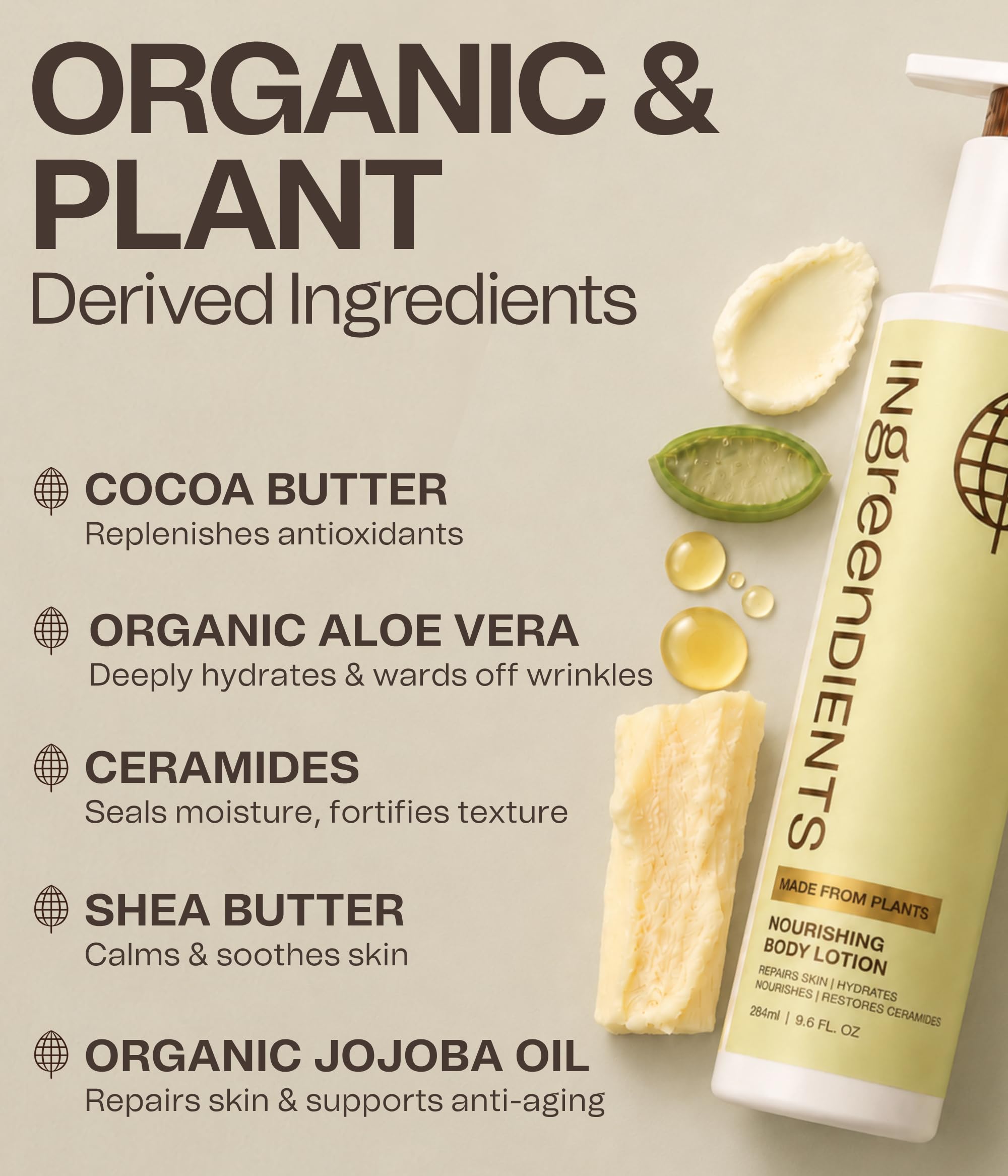 Ingreendients Hand & Body Lotion, 9.6 Fl Oz, Organic Cocoa & Shea Butter