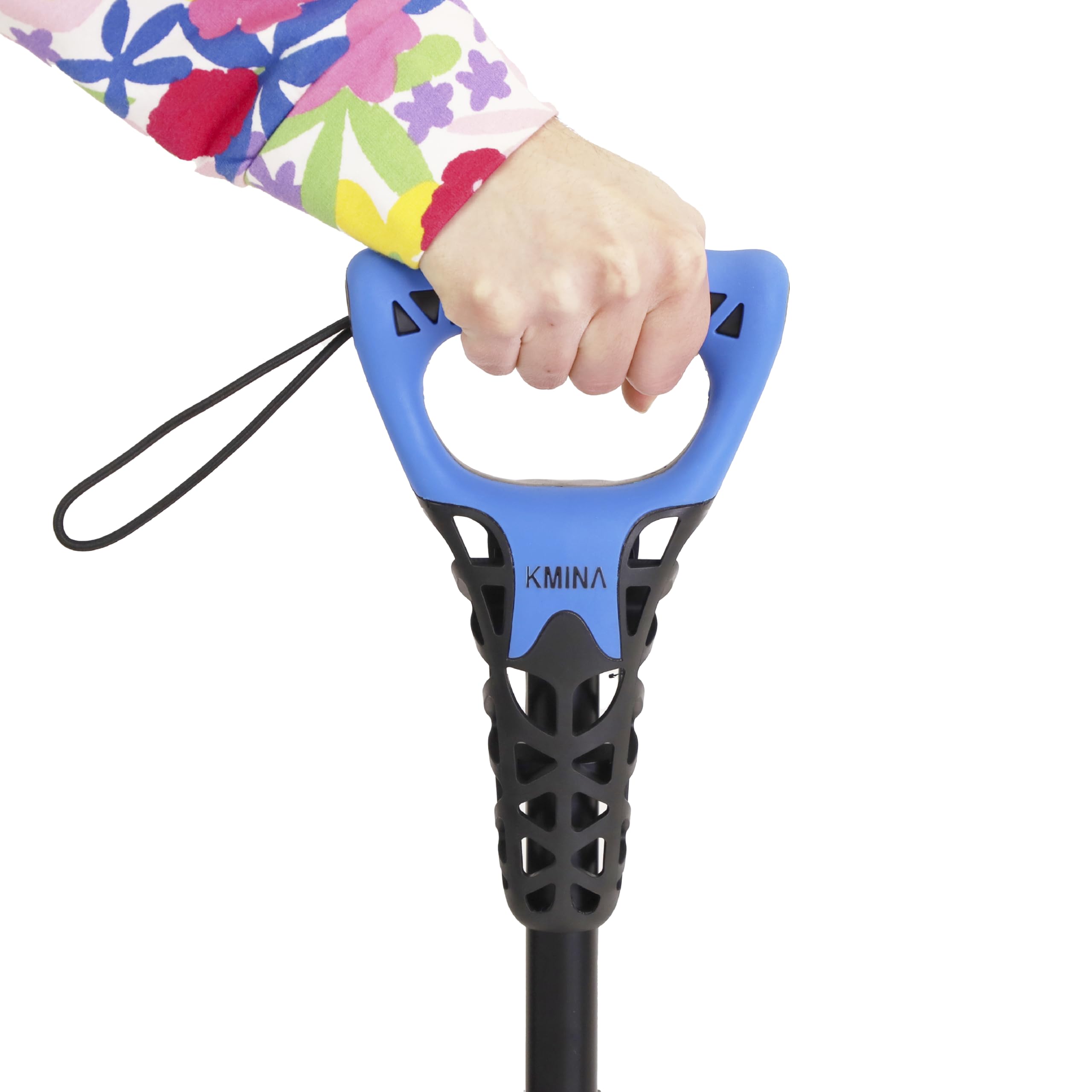 KMINA Vierfuß Spazierstock Gehstock (Schwer und Stabil 1,5 kg), Ergonomischer Griff, Verstellbare Benutzer >1,55m Höhe, Patentiertes Design - Made in Europe