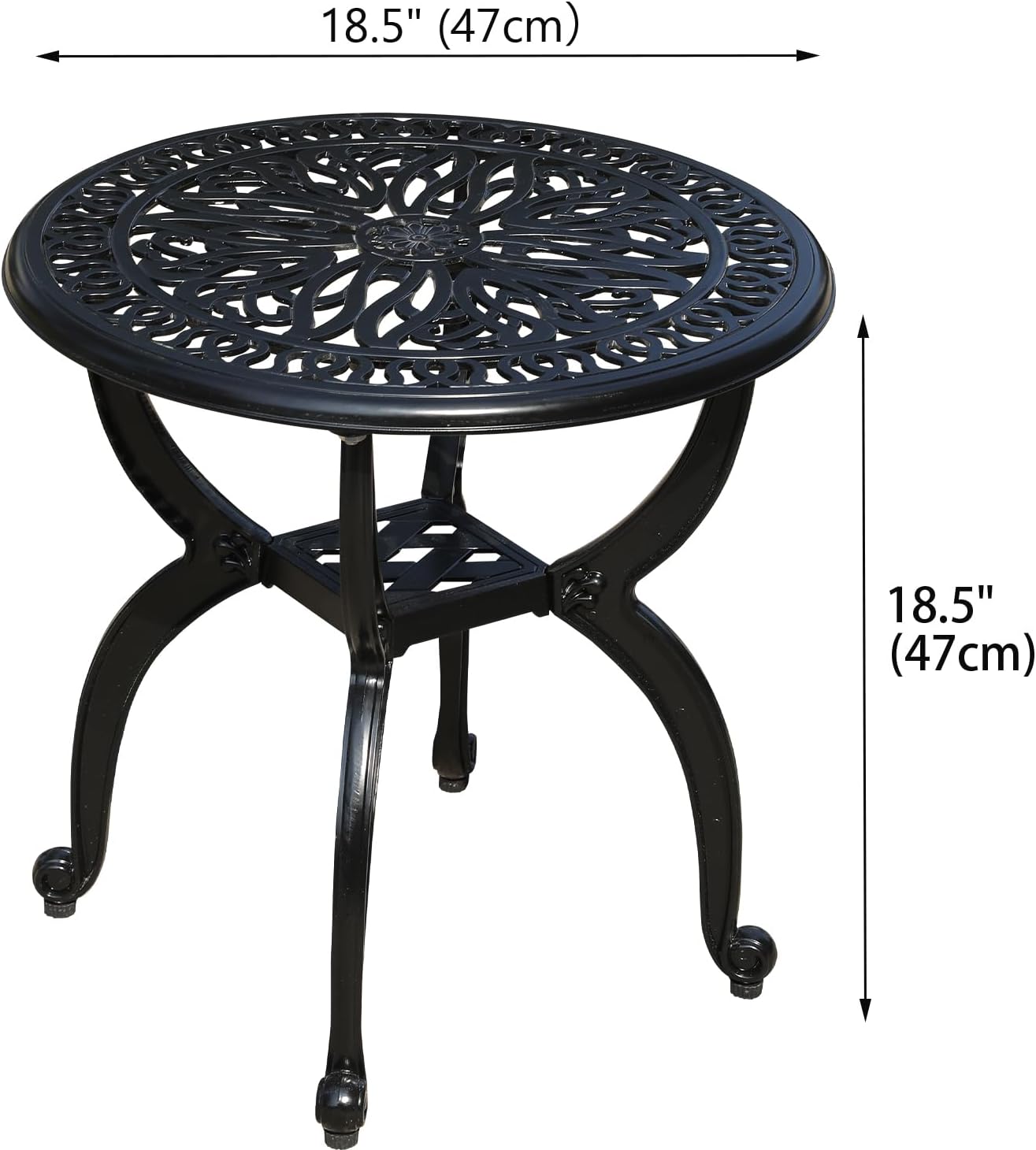 Cast Aluminum Outdoor Side Table, All Weather Round Small Coffee Table for Patio,Park,Lawn,Yard (18.5" Black)