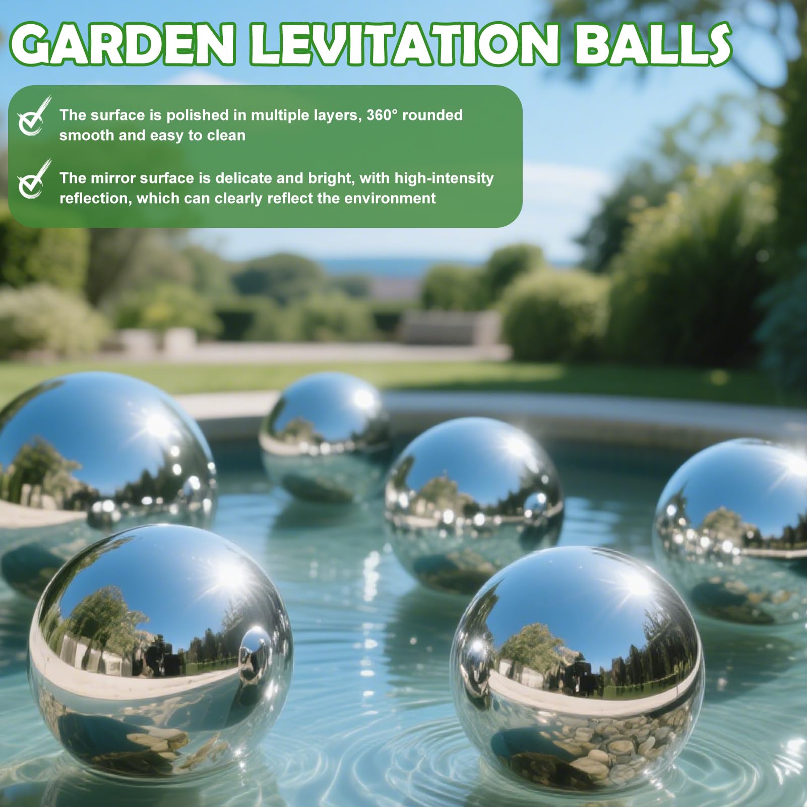 Set di 6 palline decorative, palline galleggianti, palline da giardino, argento, acciaio inossidabile con 4 foglie di loto galleggianti, fiori galleggianti, per laghetti da giardino