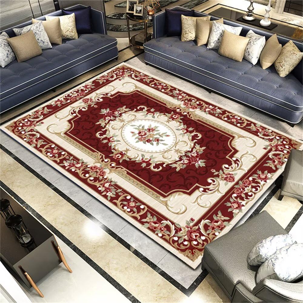 Tapis lavable 200x300cm rouge floral pratique pour une entrée impeccable