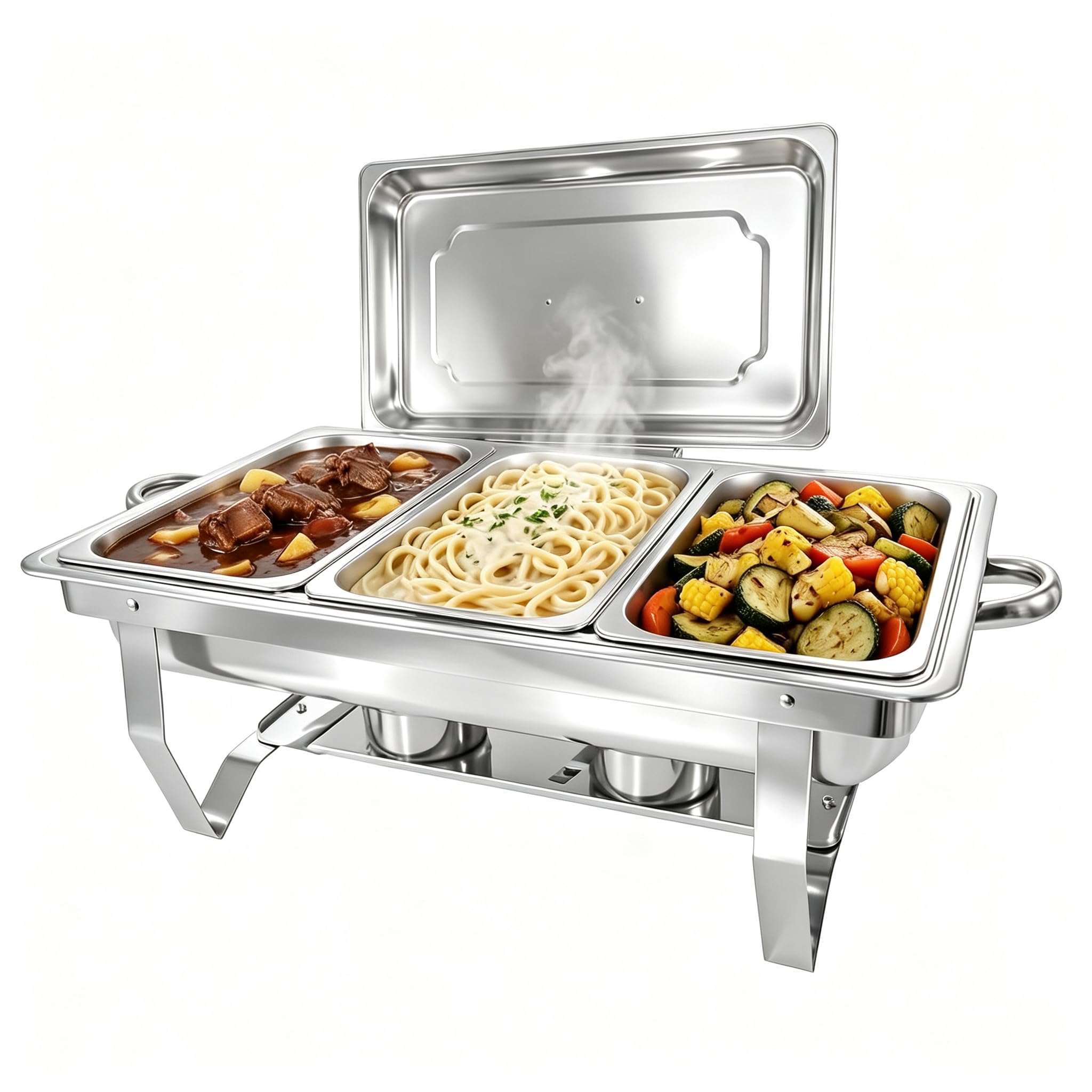 Chafing Dish Buffet Set with 3 Pans, Stainless Steel Bain Marie Food Warmer