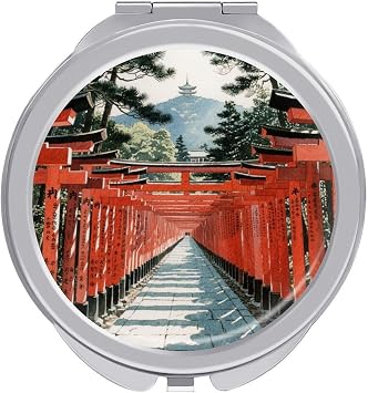 Kyoto Fushimi Inari Torii Travel Makeup Mirror 1x/2x Magnification Compact Mirrors Portable Pocket Mirror for Women 2.4 Inch Folding Handheld Mirrror 2-Sided Circle Cosmetic Mirrors