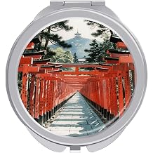 Kyoto Fushimi Inari Torii Travel Makeup Mirror 1x/2x Magnification Compact Mirrors Portable Pocket Mirror for Women 2.4 Inch Folding Handheld Mirrror 2-Sided Circle Cosmetic Mirrors