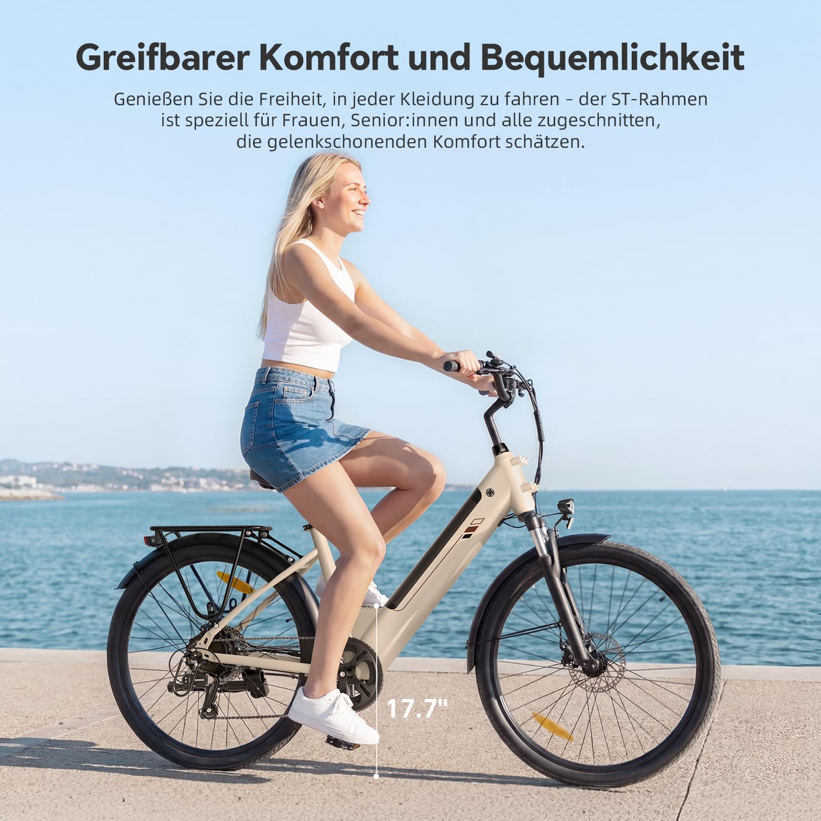 Touroll E-Bike für Erwachsene, 26" City Trekkingrad mit Hydraulischen Scheibenbremsen, 250W Motor, 100km Reichweite, 36V 15,6Ah Akku,7 Gänge, Pedelec E-Citybike für Damen Herren