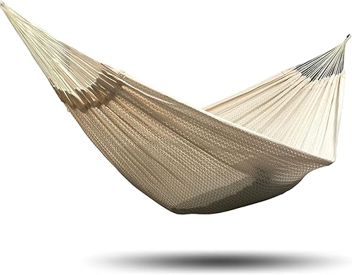 Hamaca Maya tejida a mano La Casa de La Hamaca - 100% algodón para uso en interiores y exteriores, artesanía artesanal prémium de México (beige, XL)