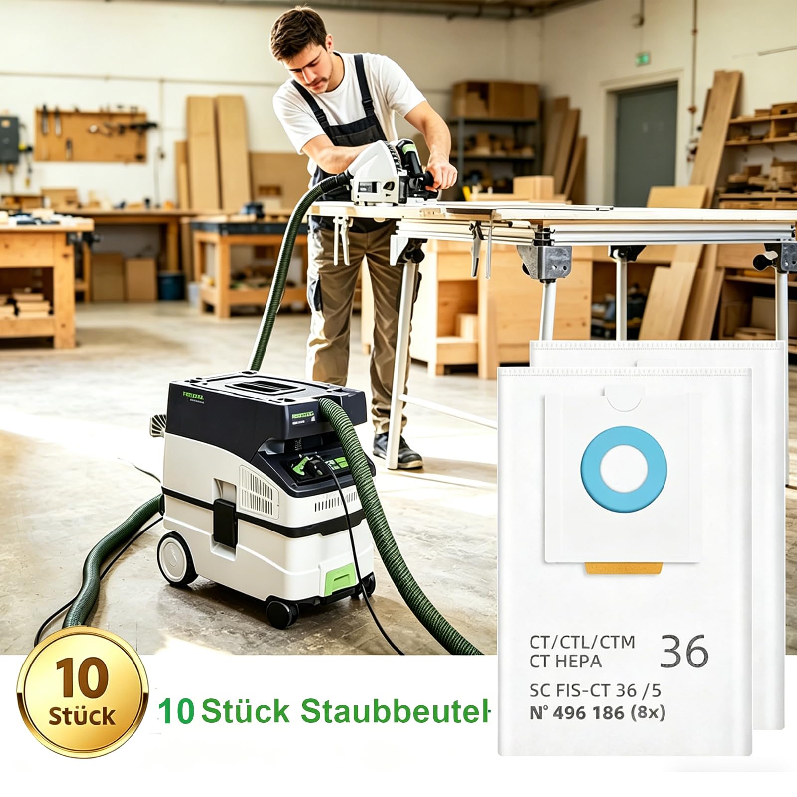 10 Stück Filterbeutel für Festool CT 36 / CTM 36 E/CTL 36 E CLEANTEC Serie