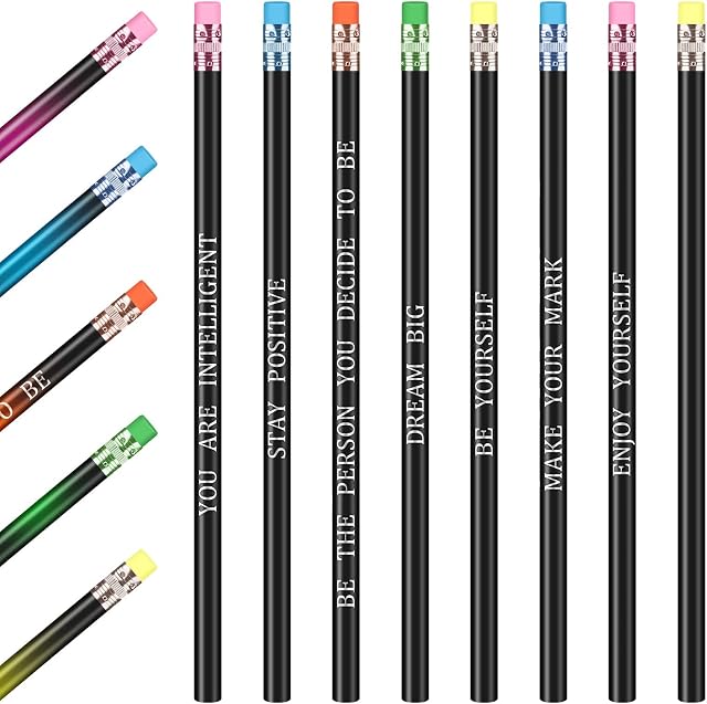Sepamoon Inspirational Pencils Personalized Pencils with Name Cute Pencils Motivational Pencils for Student Color Changing Mood Pencils for Kids School (Fresh Style), Black, 60 Count (Pack of 1)