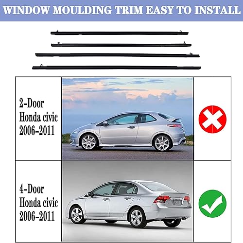 Miniatura 6 de 72450-SNA-A01 - Moldura para ventana de automóvil, 4 unidades, sello de ventana compatible con Honda Civic 2006-2011, sustituye a 72410-SNA-A01