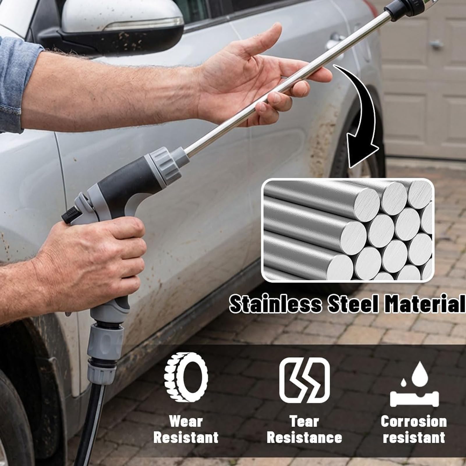 Hidrolimpiadora de alta presión – Boquilla ajustable inalámbrica | Limpiador portátil para coche, para limpieza exterior de jardín, terraza, patio, aparcamiento, vehículo, Decking
