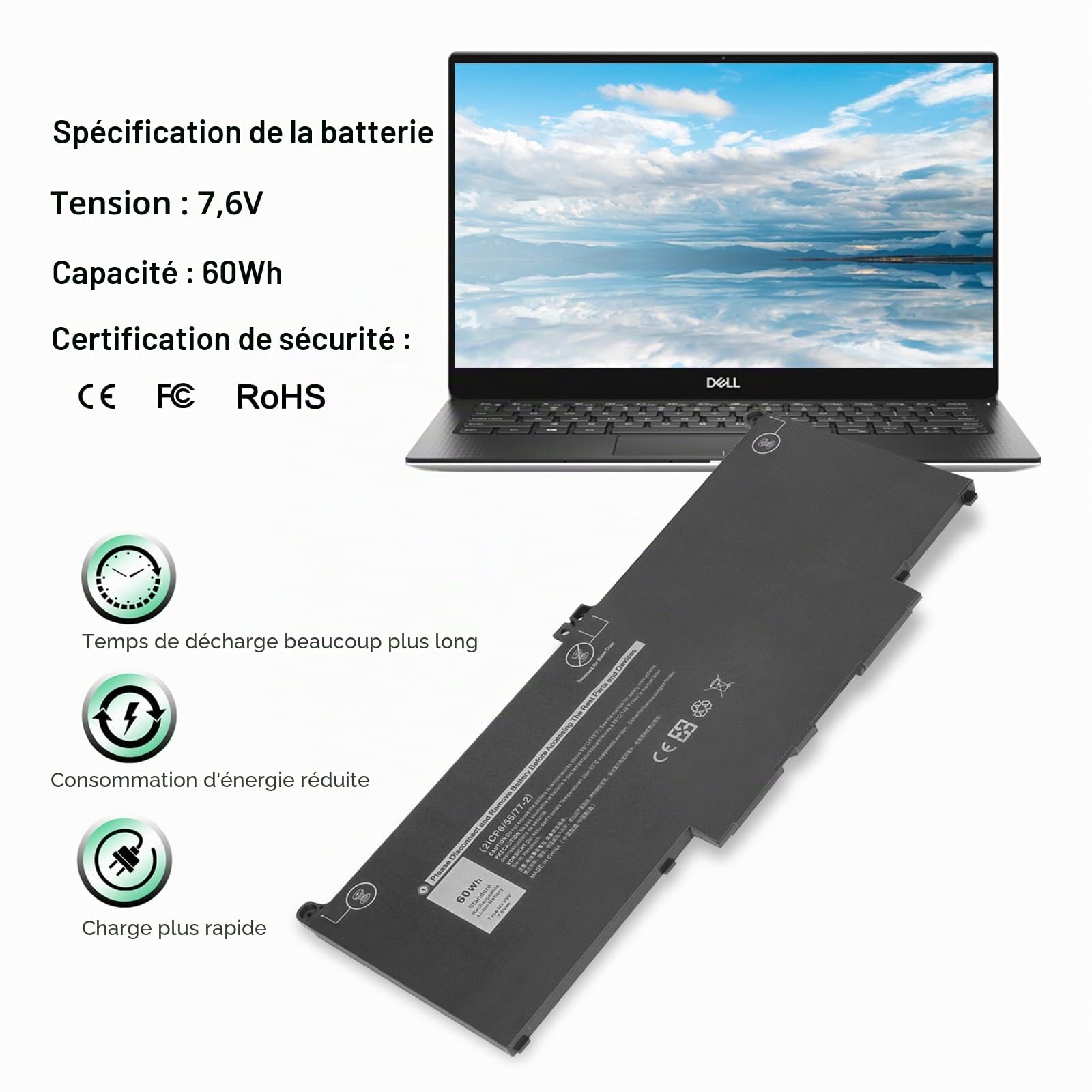 MXV9V Batterie pour Dell Latitude 5300 5310 7300 7400 E5300 E5310 E7300 E7400 Latitude 5300 5310 2-in-1 Inspiron 7300 7306 2-in-1 Black Series 829MX 5VC2M 7.6V 60Wh