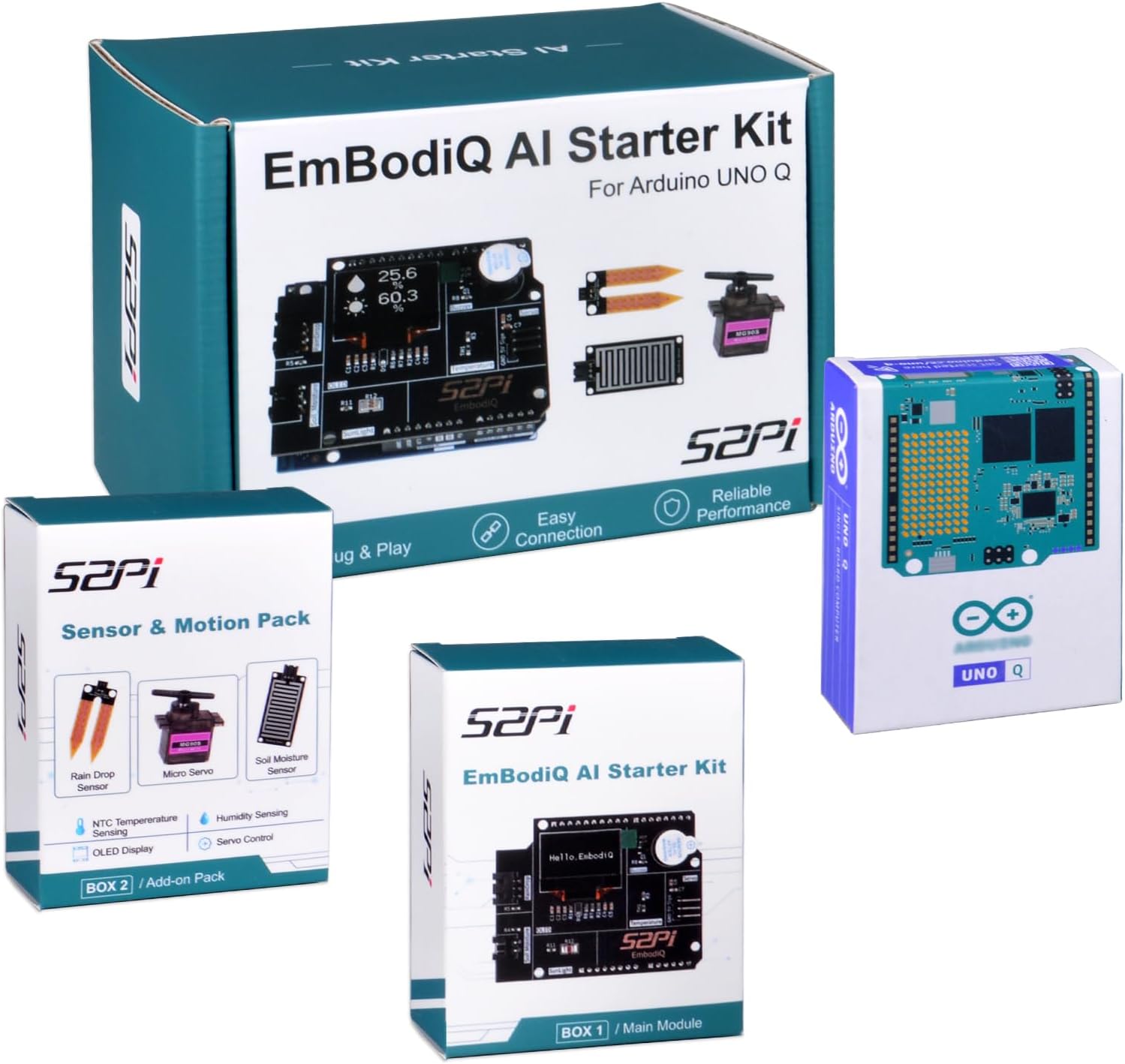 Стартовый набор GeeekPi EmbodiQ AI для Arduino UNO Q – 4 ГБ ОЗУ, 32 ГБ eMMC, плата расширения AI Agent HAT, датчик влажности почвы