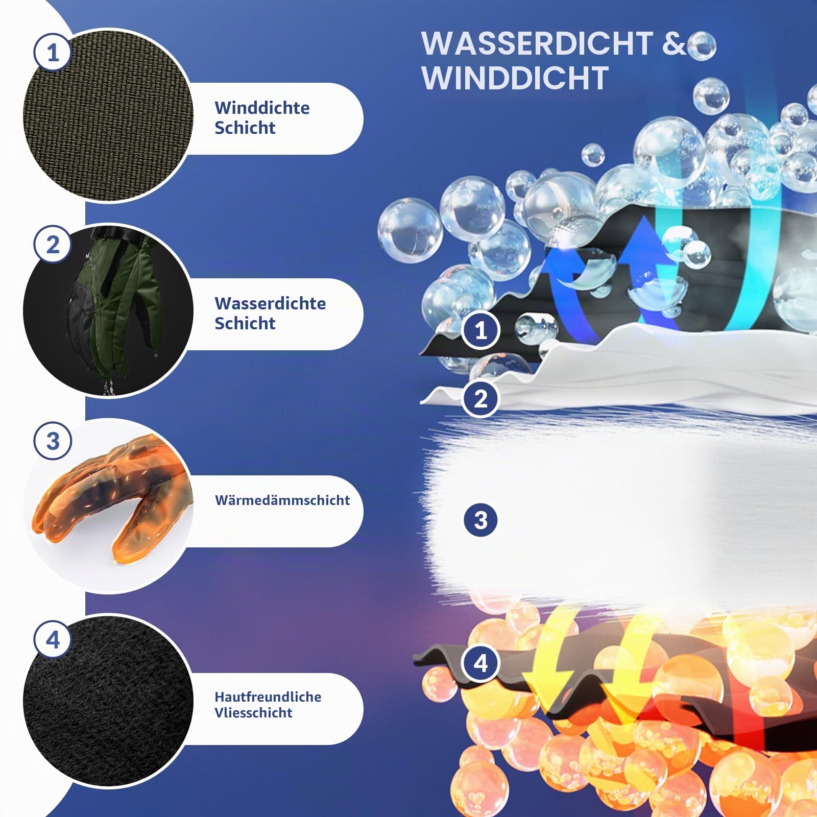 Ski Handschuhe Damen/Herren Thermo Winterhandschuhe Wasserdicht | Touchscreen Winddichte Schneehandschuhe XS-XL für Skifahren, Snowboarden, Wandern