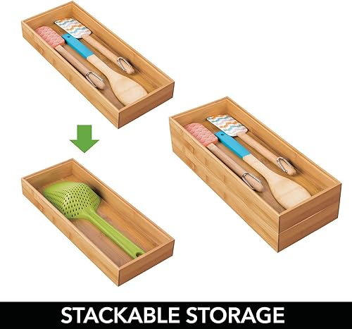 Miniatura 5 de mDesign Organizador de cajones de madera de bambú, bandeja de almacenamiento apilable de 15 pulgadas de largo para cajones de cocinagabinete,