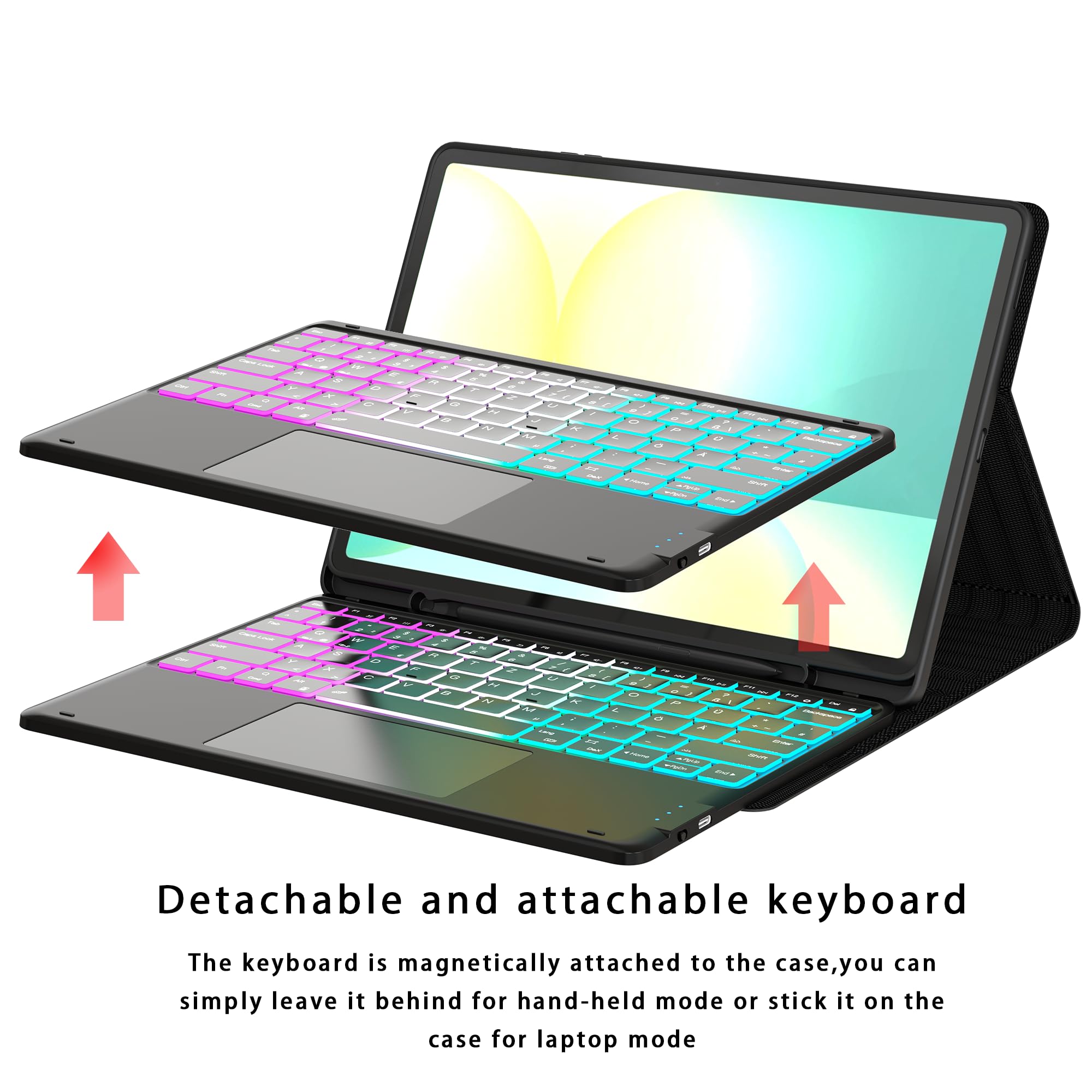 für Samsung Tablet S10 FE+ Plus Tastatur QWERTZ Deutsches : DEX-Modus mit einem Klick, 2 drahtlose Kanäle, Regenbogen-Beleuchtung Trackpad Tastatur Hülle mit S-PEN-Halter für Tab S10 FE+ 13.1" 2025
