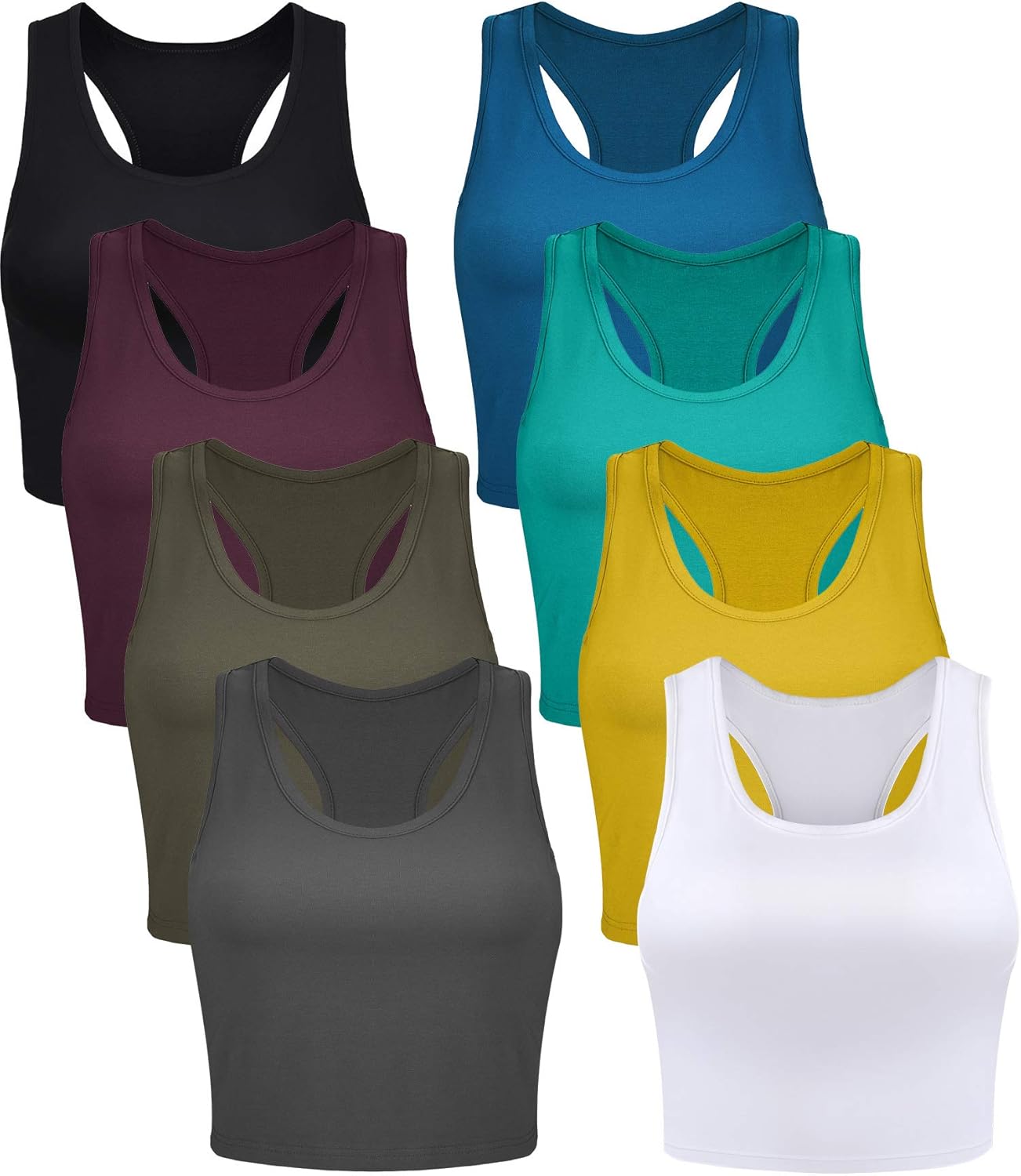 Geyoga 8 Pcs Women Basic Crop Tank Tops Sleeveless Racerback Crop Cotton Top