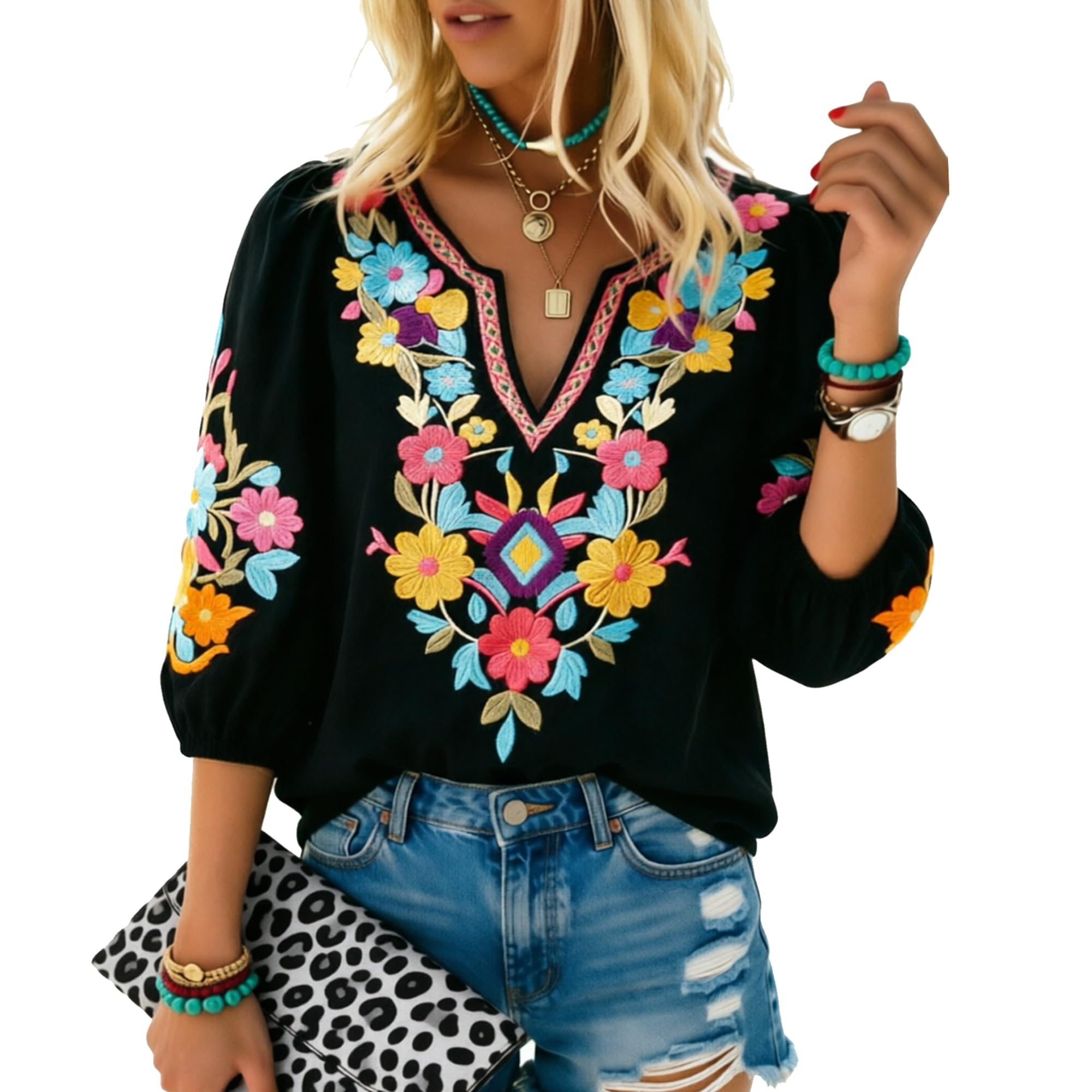 Photo 1 of Higustar Women's Mexican Embroidered Tunic Top L