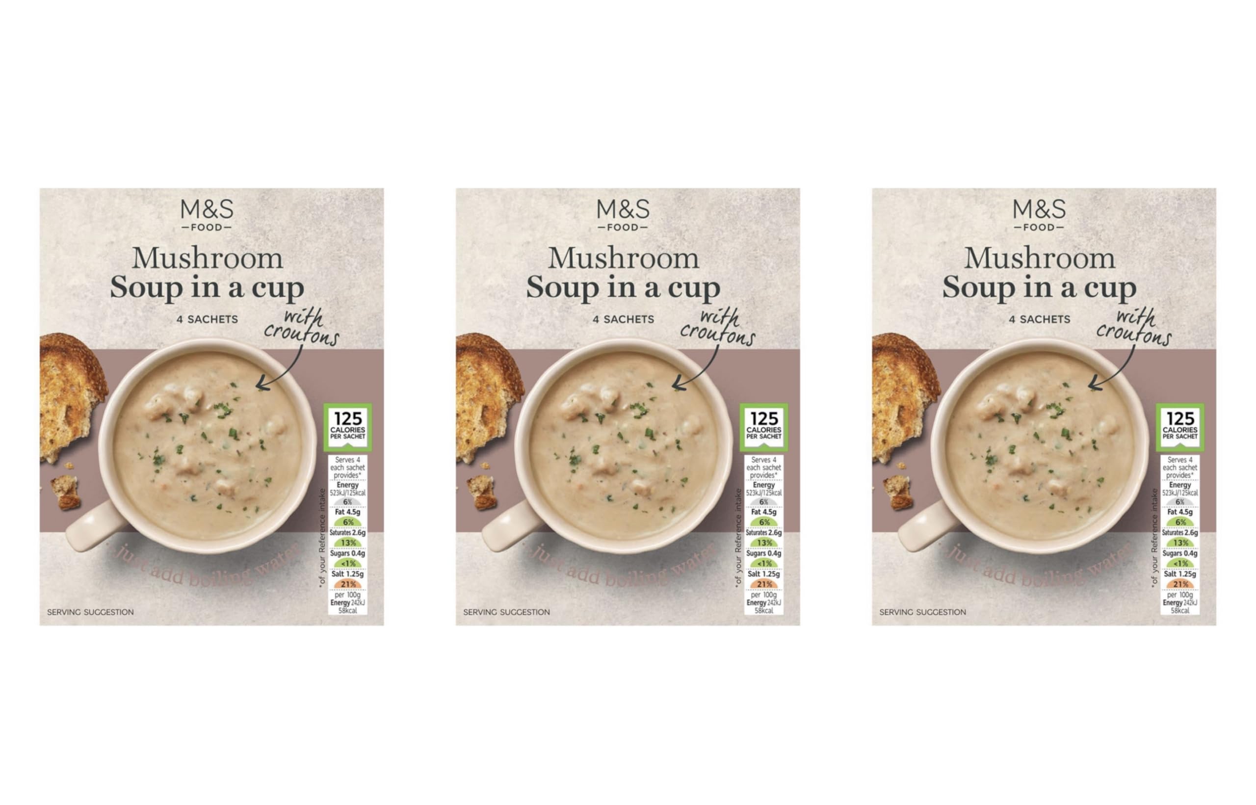 M&S Creamy Mushroom Cup Soup 10箱【まるまる様】 M&S Mushroom Cup Soup with Croutons, 4 Sachets, 22g Each, 125