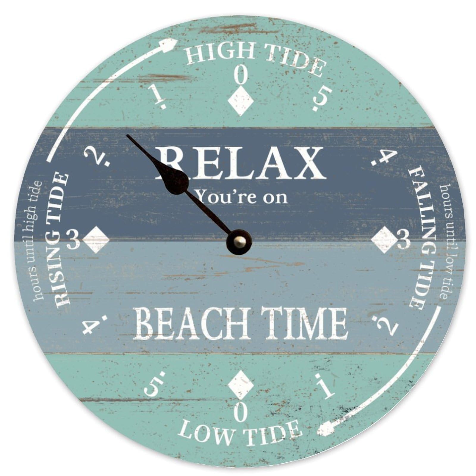 Guangpat Relax Beach TimeTide Clock Tidal Beach Wooden Wall Clocks Battery Operated 10 Inch Silent Vintage Wall Art Home Decor for Bedroom Living Room Kitchen School Office