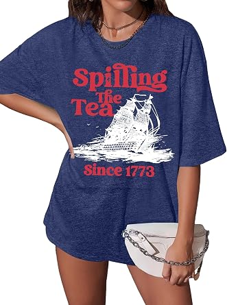 4th of July Shirts Women Spilling The Tea Since 1773 Shirt Patriotic T-Shirt American History Teacher Vintage Tee Tops