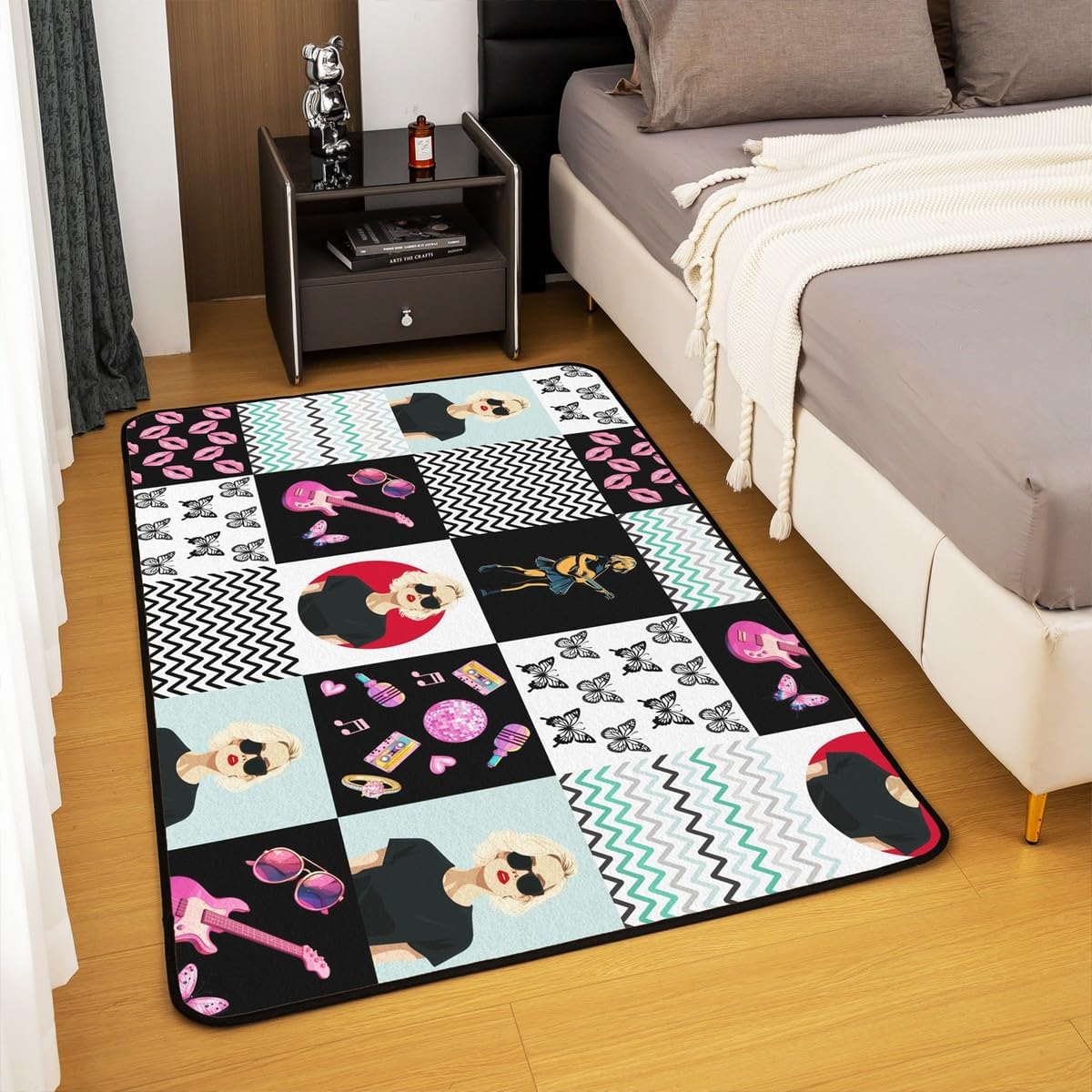 jejeloiu Girls Music Living Room Rugs for Bedroom Singer Decorative Carpet Gifts Women Music Lovers Guitar Area Rug 3x5 Aesthetics Friends Soft Non-Slip Absorbent Indoor Floor Mat Accent Rug Blue
