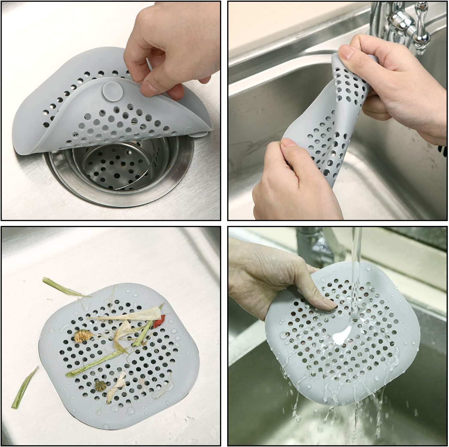 tifanso 4 Pcs Silicone Drain Protector with Sucker Sink Strainer Shower Drain Cover Hair Catcher For Shower Drain Strainer Plug Trap Filter for Bathroom (2White+Grey) - Image 4