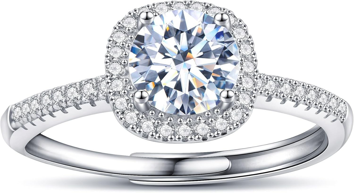 Moissanite Rings for Women - Engagement Ring 925 Sterling Silver 18k White Gold Plated 2CT Adjustable D Color VVS1 Clarity Anniversary Ring