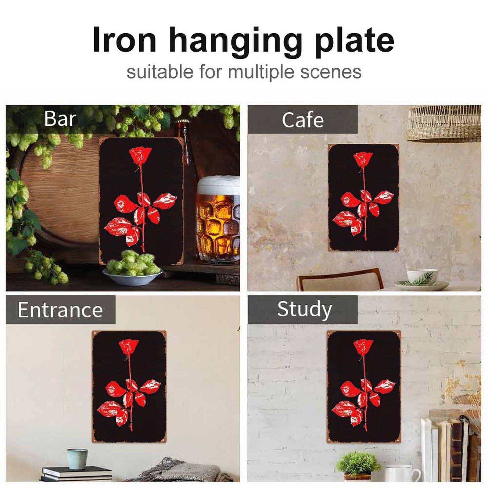 Plaque Métal Rétro Depeche Mode Vintage 20x30cm - Décoration Murale Florale Vintage Pour Salon, Cuisine Ou Bar