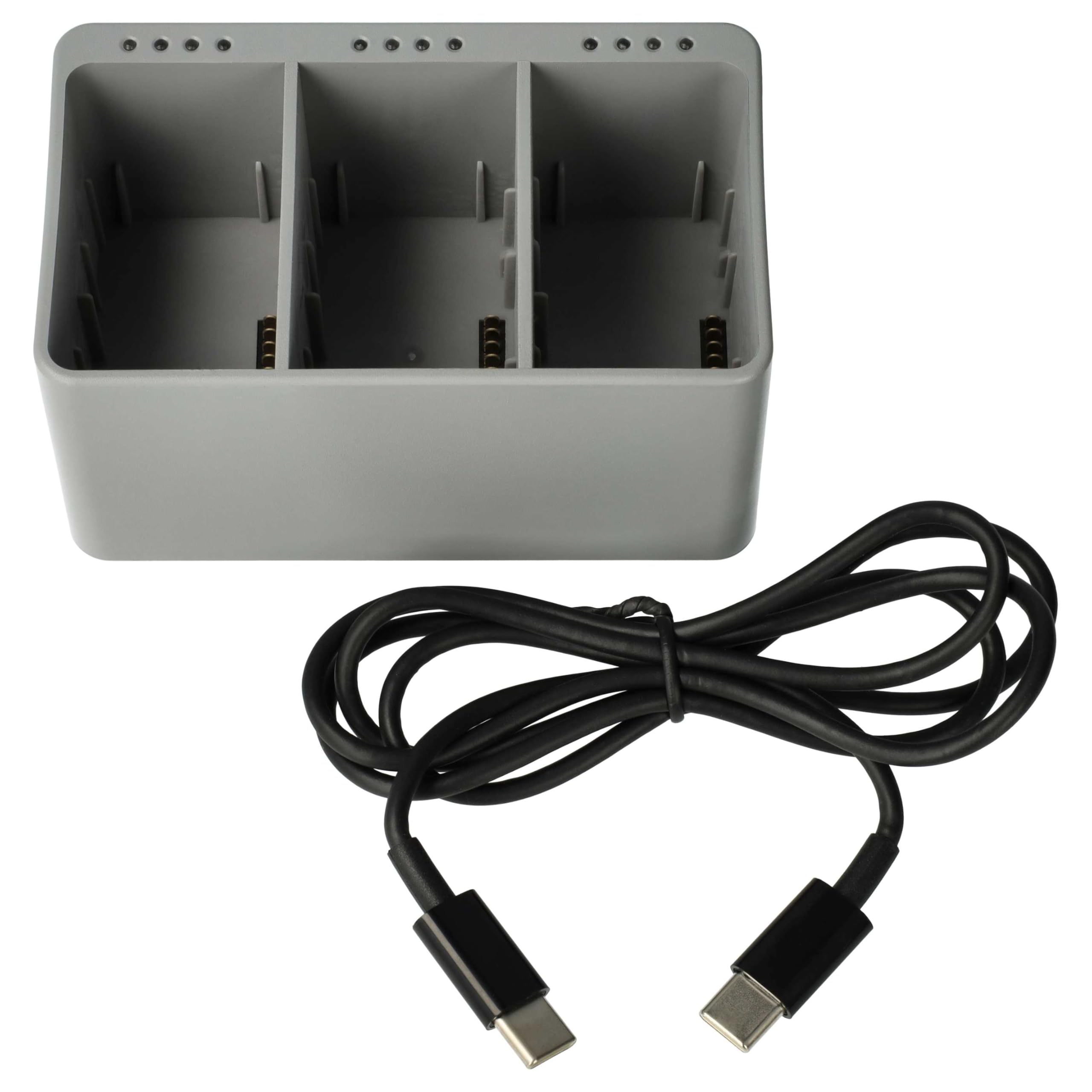 vhbw caricabatterie USB-C da 3 compatibile con DJI BWX162-3850-7.38, BWX162-2453-7.38, 270620, 270619 drone (caricatore multiplo)