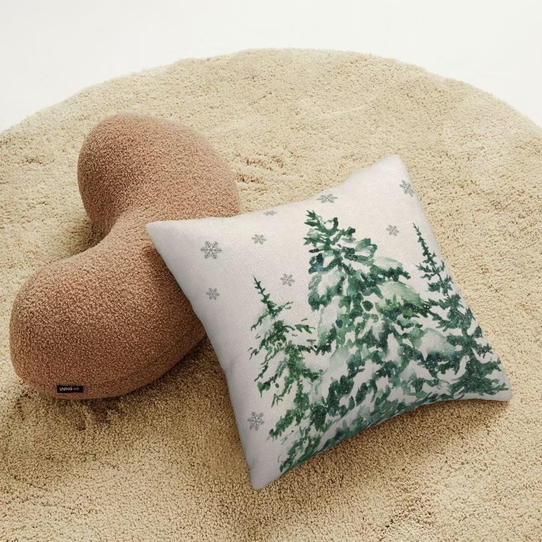 Christmas Pillow Covers - 22 x 22 Inch Set of 2 Forest Trees Decor Green Linen Throw Pillows for Home Decor Sofa Couch Living Room