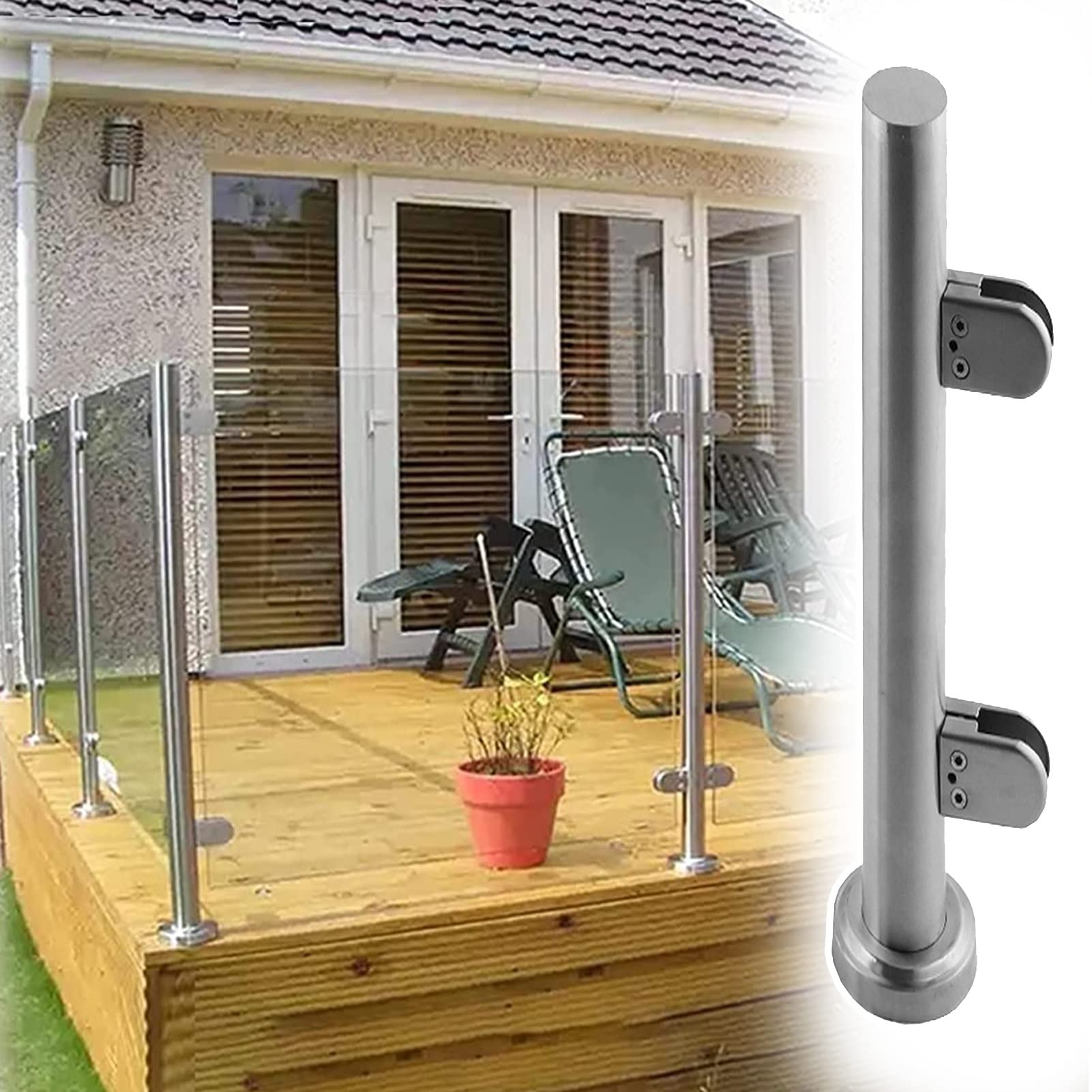 GLDYTVF Silver Corner Glass Fence Post for Stairs - 60cm (26") Interior Banister Wood rts Stylish & Safety Solution for Modern Homes