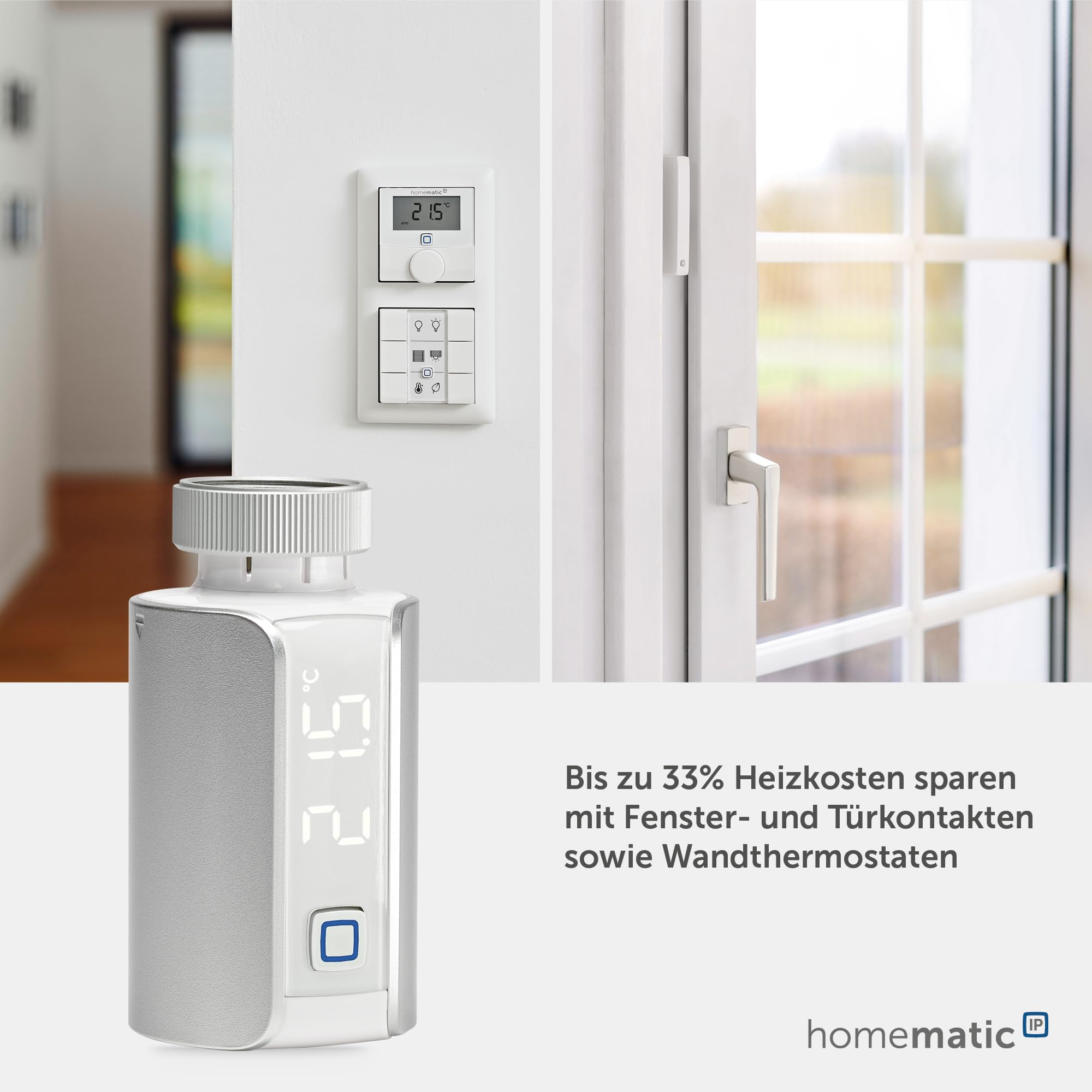 Homematic IP Smart Home Starter Set mit Access Point 2 + 2X Heizkörperthermostat – Evo, Silber, digitaler Thermostat Heizung, Steuerung per App, Alexa, Google Assistant, Energie sparen