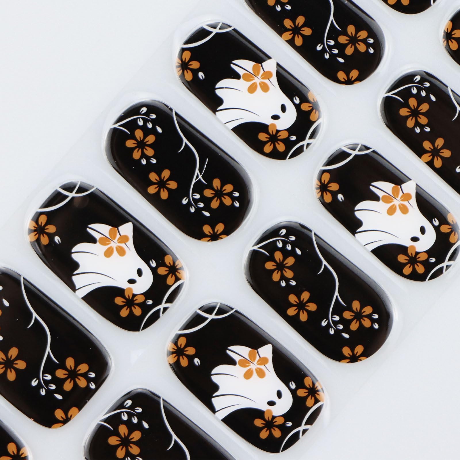 JMEOWIO Gel Nail Stickers Halloween Cute Ghost Flower Semi Cured Gel Nail Strips Wraps UV/LED Nails Art Design Decoration Accessories - Image 4