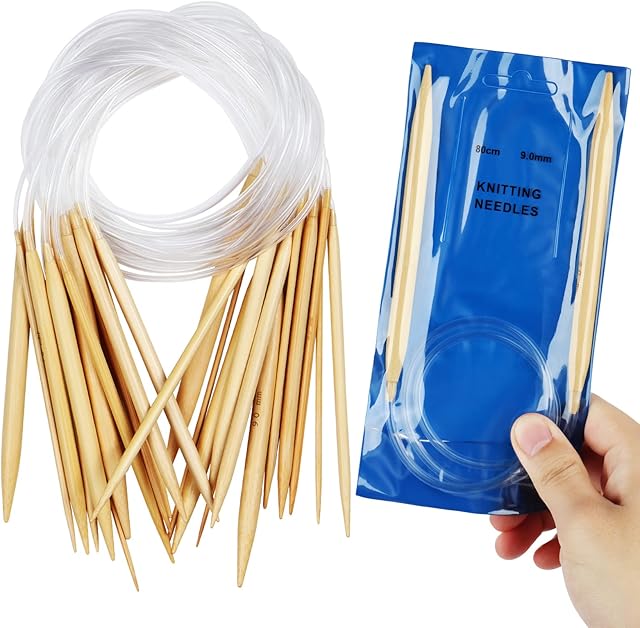 Coopay Circular Knitting Needles Set, Long 80cm 32 inch Lightweight Bamboo Circular Needles With Case, Sizes Printed, Include 10 9.0 8.0mm Large Size UK Full Set, for Tiny and Large Knitting Projects