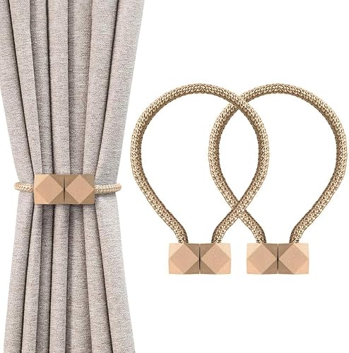 INOVERA (LABEL) 2 Pieces Magnetic Windows Curtain Tiebacks -Decorative Curtains Holders Rope Holdbacks - Drapery Binding Tie Backs for Home, Office (Beige)