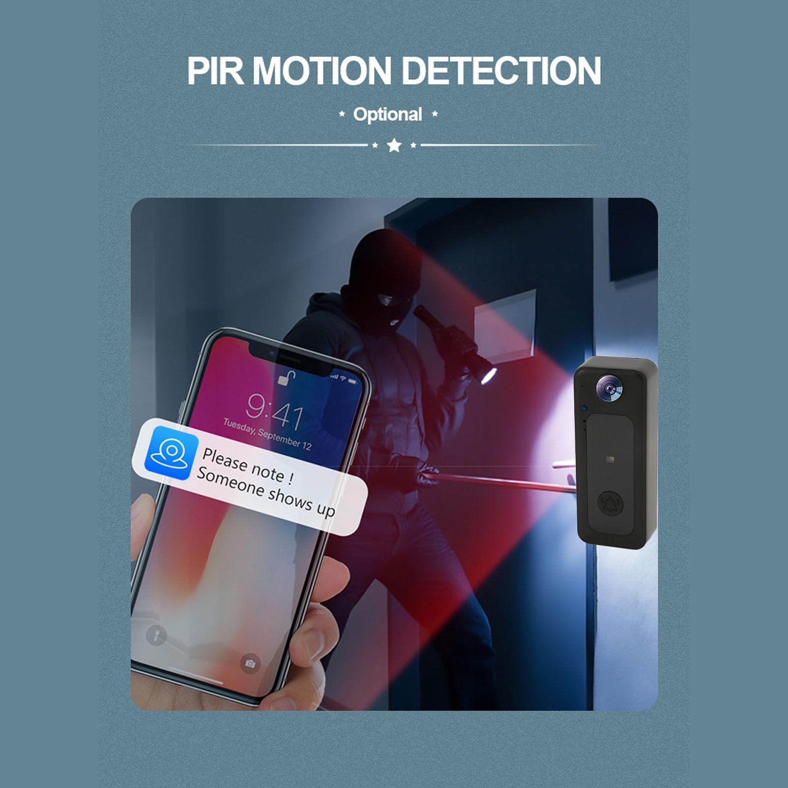 Septpenta Videocitofono Wireless, Telecamera Campanello Wireless, Citofono Vocale Bidirezionale/Funzione Visione Notturna/Controllo Intelligente, Microfono Altamente Sensibile per Monitoraggio Interno