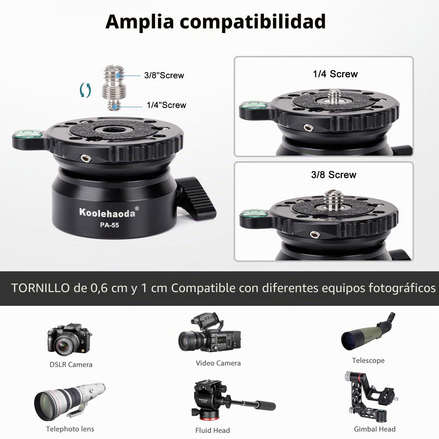 Koolehaoda PA-55 Nivelador de Cámara Base de Nivelación de Trípode, Inclinación de 15 °, con Rosca de 1/4" y Nivel de Burbuja Compensado para Canon, para cámaras Nikon y Cámara DSLR