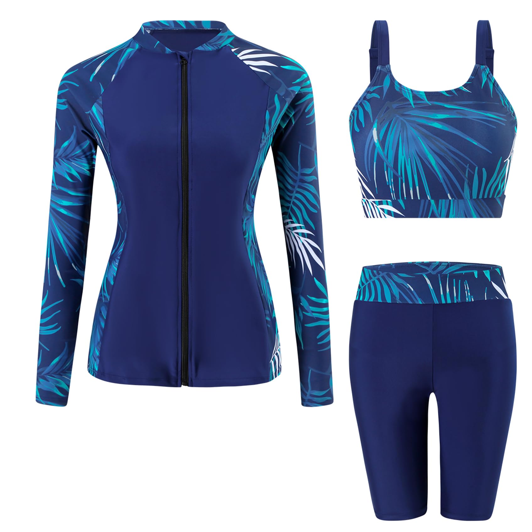 Costume da bagno a 3 pezzi, da donna, protezione solare, set rashguard a maniche lunghe + pantaloncini+Tankini Surf Beach